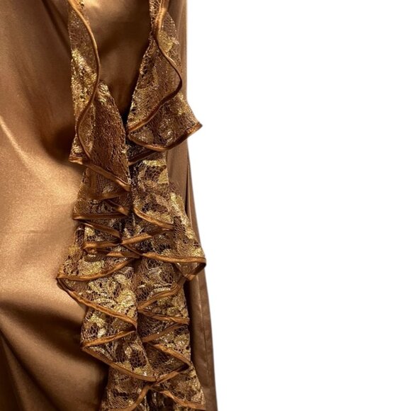 Iva Nova One-Shoulder Dress Gold Ruffles SZ 4 - Picture 8 of 10